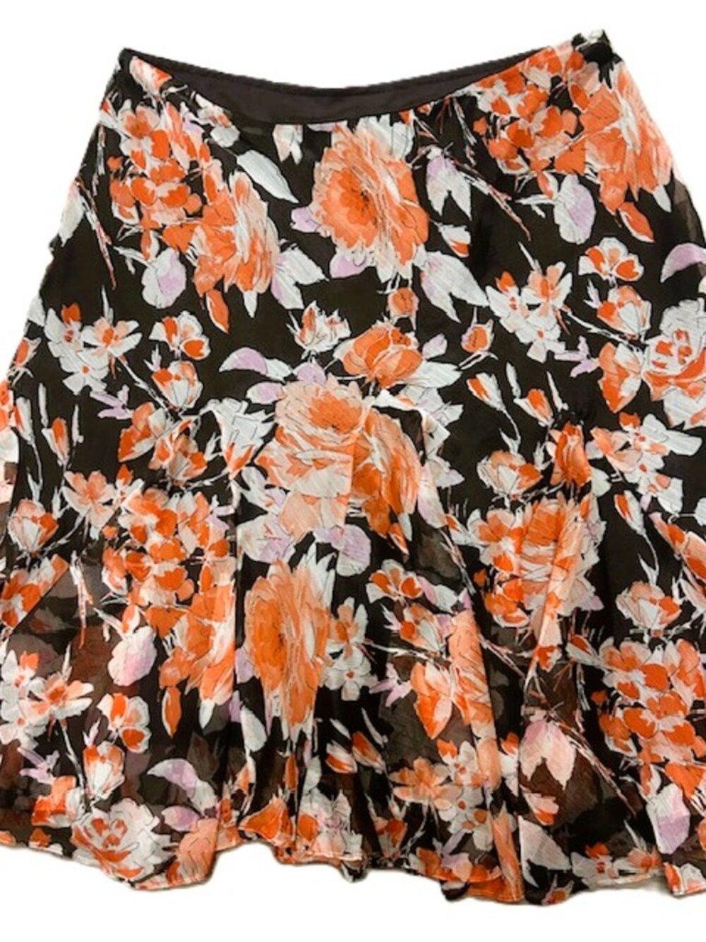 Vtg Lauren Ralph Lauren Ladies Skirt L Orange Brown Panel Flare Stretch Waist